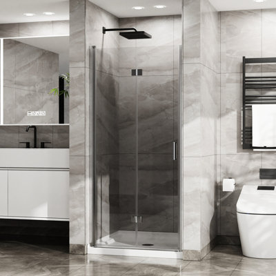 34"x 72" Glass Shower Door. Finish. 1/4" Tempered Pivot Swing. Foldable For Space Saving. Zinc Alloy Parts To Rust & Corrosion. Seals Water Leakage. 180° Pivot. Easy Install Bathroom. Effective