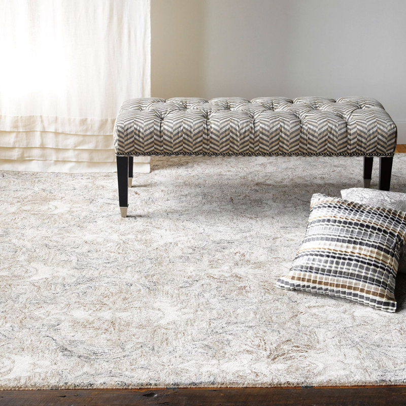 Carrera Damask Handmade Tufted Wool Stone Area Rug, Runner 2'6" x 8'