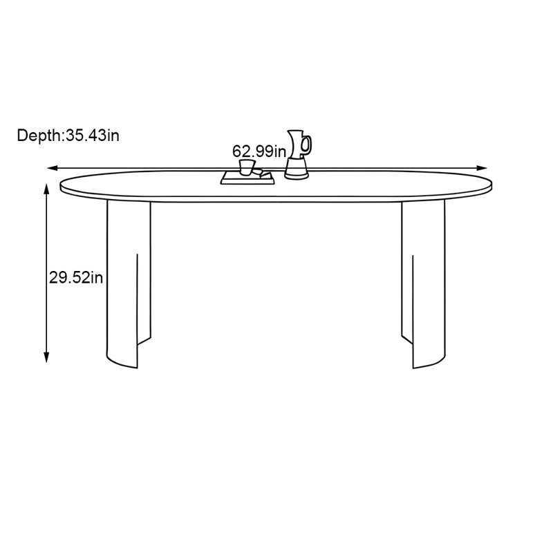 Table de salle à manger sophistiquée de style rétro ovale, H 29,52 po x L 62,99 po x l 35,43 po