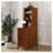 Natural Rubber Wood Corner End Table with 3 Drawers, 2 Open Shelves, and X-Carved Front Panel