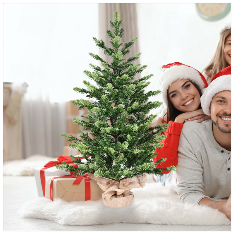 Arbre de Noël de table complet en PE avec 230 pointes, mini arbre réaliste avec base remplie de ciment en plastique - petit décor de bureau pour la maison, le bureau, le dortoir, le vestibule