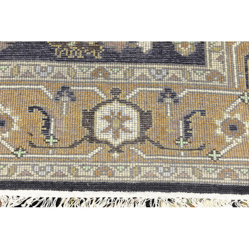 Shireena Oriental Hand-Knotted Rectangle 7'9" x 9'10" Wool Area Rug in Navy