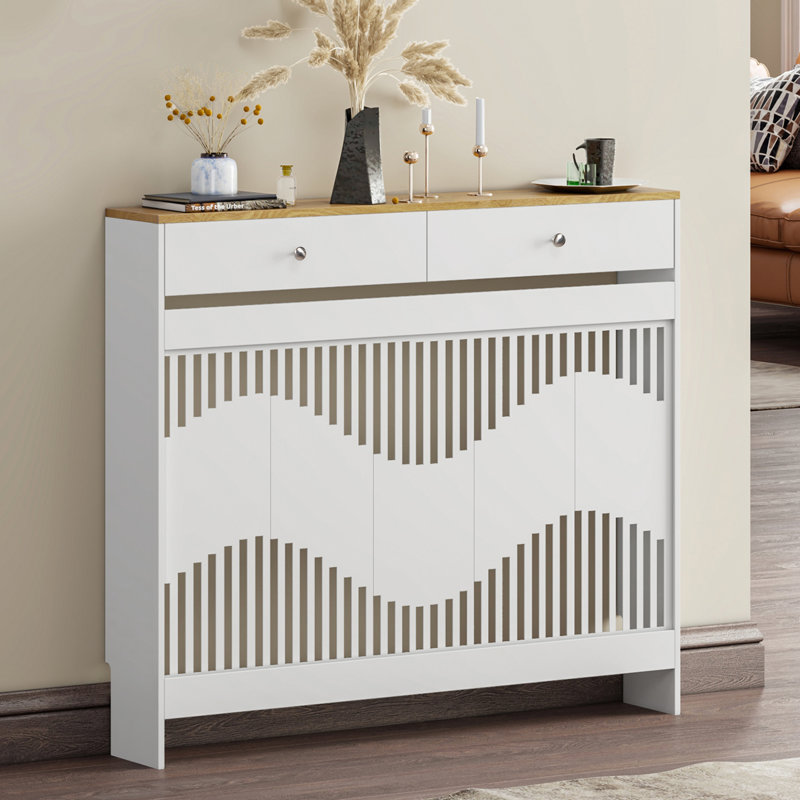 Radiator Cover With Drawers, Modern Mdf Wood Cabinet Shelf Heating Cover For Living Room Bedroom Hallway, White/Wood