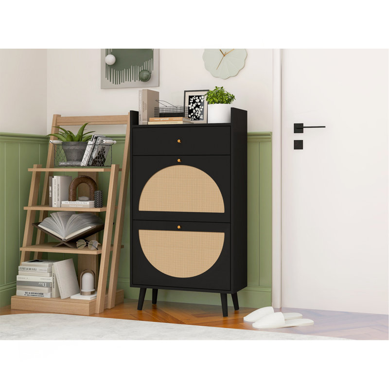 Rotin, armoire à 2 portes et 1 tiroir Allen, étagère à chaussures, double couche, convient à l'entrée