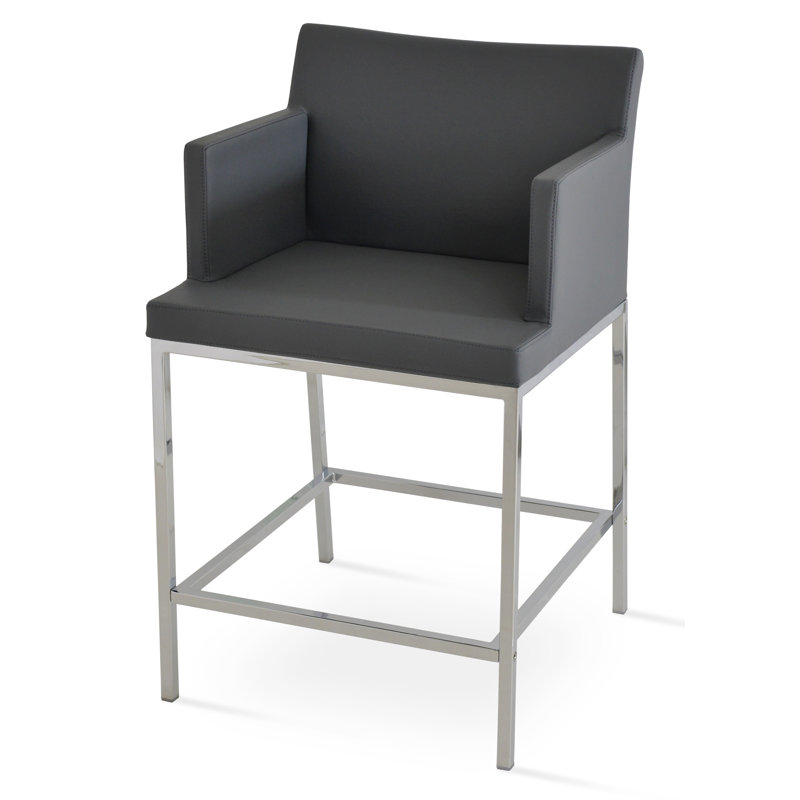 Soho Metal Counter & Bar Stool, Gray Faux Leather, Counter Stool (25" Seat Height)
