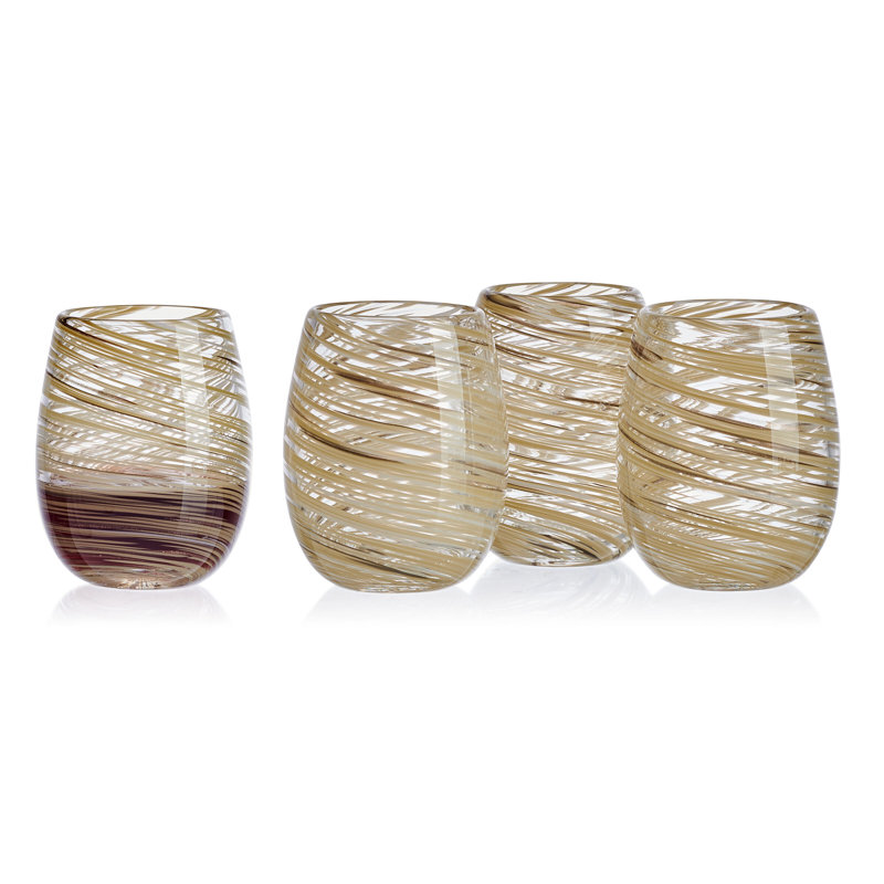 Mikasa Color Swirl 16 oz. Stemless Wine Glasses, Clear/Yellow