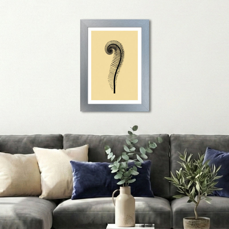 Wall Art Minimal Scandinavian fern frond line illustration on warm beige, elegant black spiral frond Modern Home Decor Giclee Art Print 1 Piece Wall Art