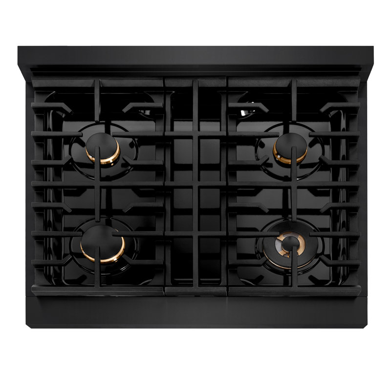 ZLINE Autograph 30 in. Gas Range in Stainless Steel, Black/Polished Gold, Gas Range