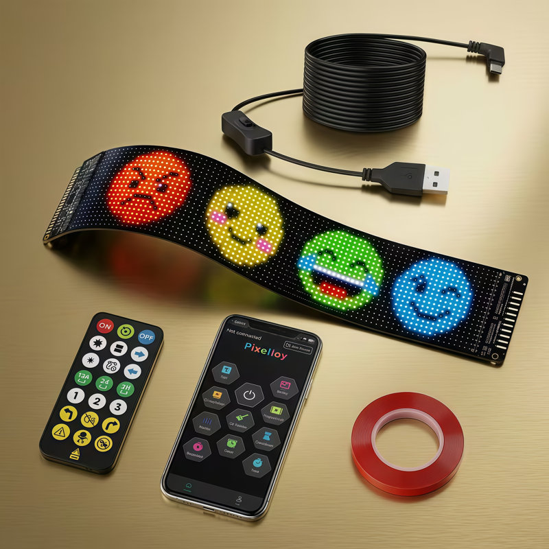 Panneau DEL programmable et flexible pour voiture, affichage DEL pixel contrôlé par application, panneau DEL animé à défilement de texte alimenté par USB avec télécommande pour lunette arrière de voiture