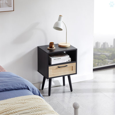 15.75"" Rattan End Table With Drawer And Solid Wood Legs, Modern Nightstand, Side Table For Living Room, Bedroom -  Bay Isle Home™, 6D0EEA5F13F54123A1E540E021C161D7