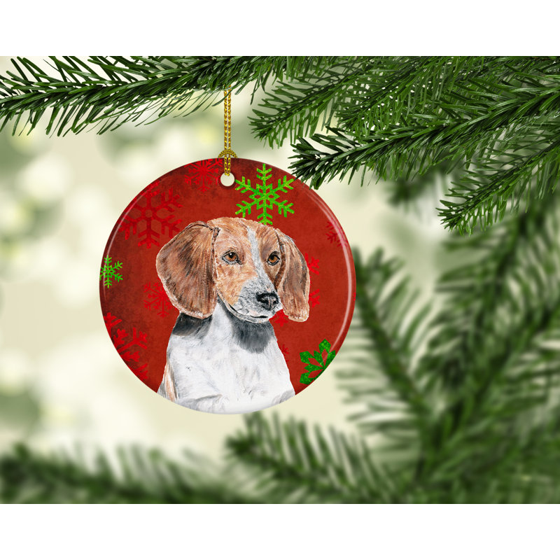 Ornement figurine suspendu en céramique pour les fêtes english foxhound