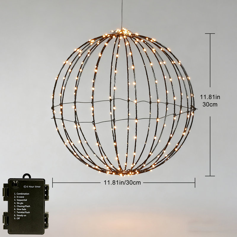 2 Pack 12-Inch Hanging Christmas Sphere Light, 140 LED Battery-Operated