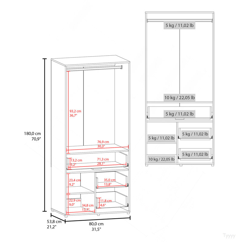 Armoire blanche avec rangement et tringle, Blanc