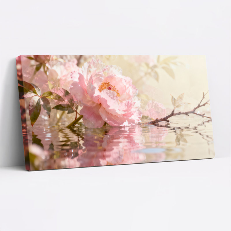 Ensemble de 1 tableau sur toile tendue « Reflet floral de pivoine », H 24 po x l 48 po