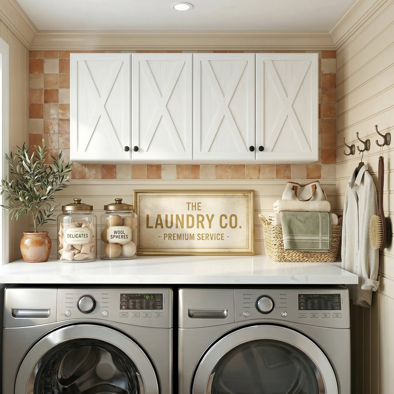 48" Laundry Wall Amount Cabinet, Rustic White