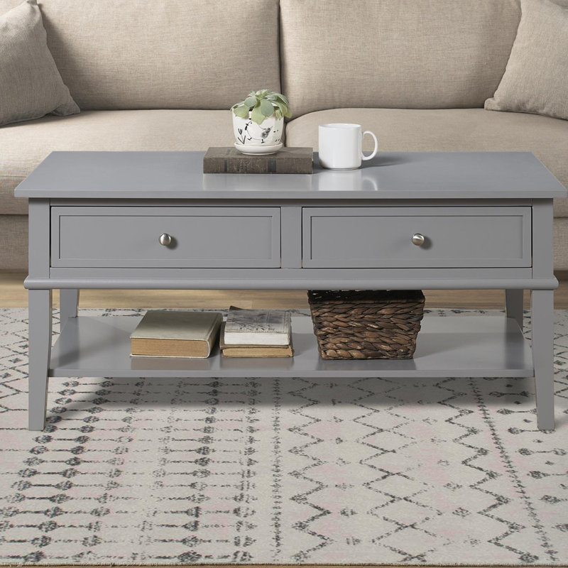Clarice Four Leg Coffee Table with Storage, Grey