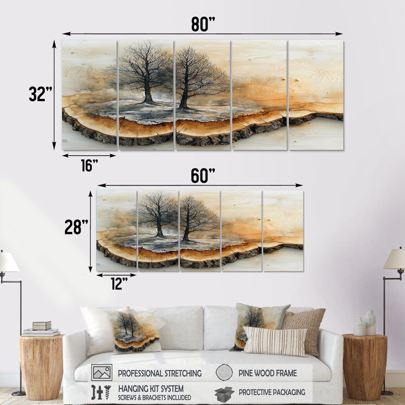 Pennock - décoration murale forêt - art mural traditionnel 5 pièces, H 32 po x l 80 po