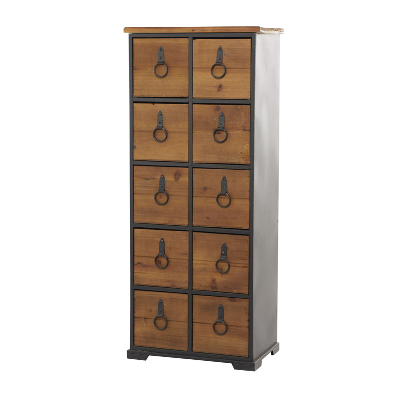 Commode haute 10 tiroirs en bois avec poignées boulonnées