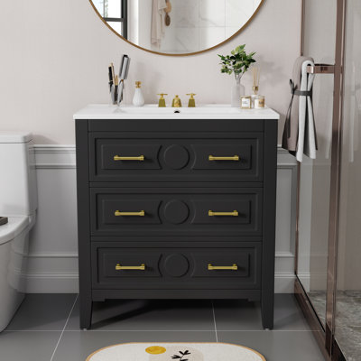 Meuble-lavabo simple avec 3 tiroirs et lavabo en céramique