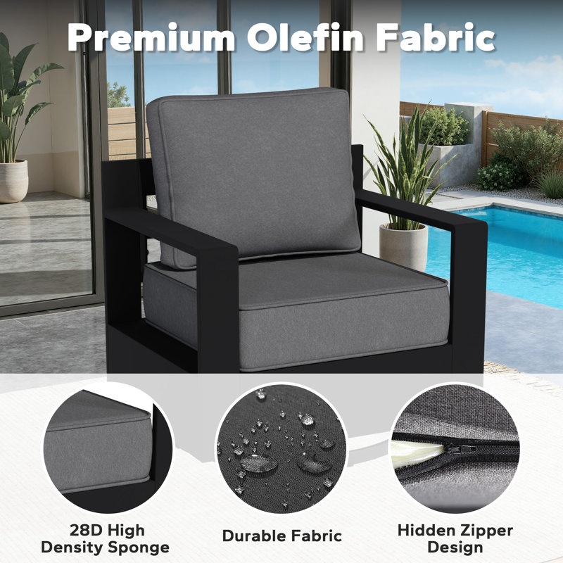 Abdullah 8-Person Outdoor Aluminum Patio Set With Fir Pit, Gas Cylinder Rack, sofas, Swivel Chairs & Gray Cushions, Gray