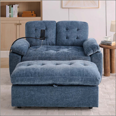 Fauteuil de loisir, fauteuil inclinable double, dossier réglable manuellement, accoudoirs rembourrés, port de charge USB latéral et support pour téléphone, livré avec un repose-pieds de rangement assorti
