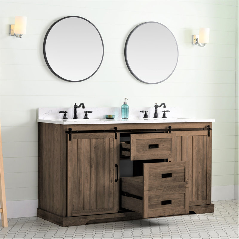 Cayden 60'' Double Bathroom Vanity with Top, Canella Brown