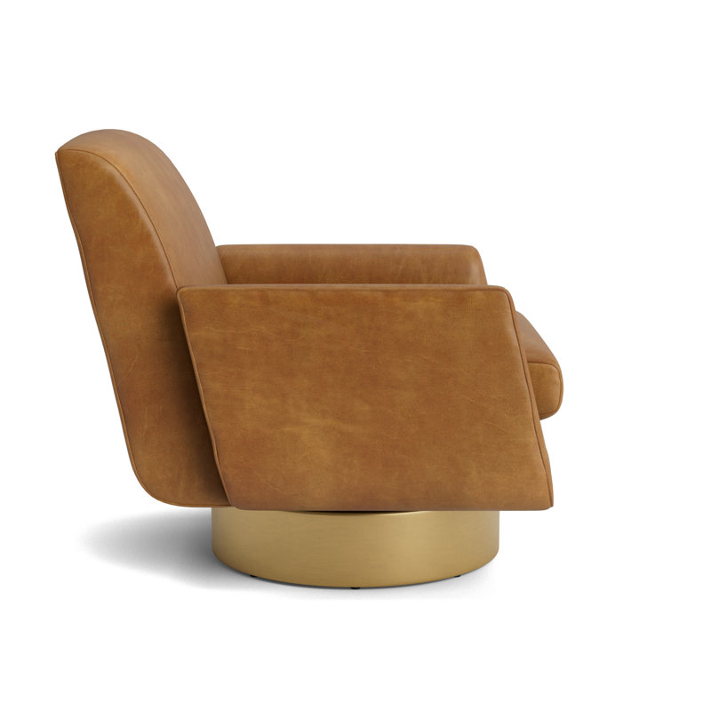 Supernova Full Swivel Leather Chair, Bedford - Saddle, Brushed Brass