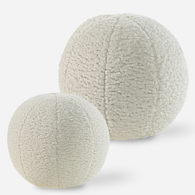 Set of 2 Round Faux Sheepskin Accent Pillows