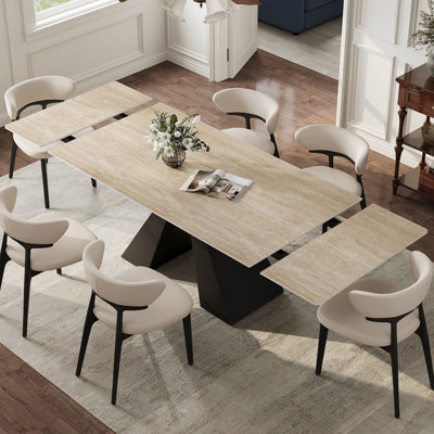 Lethia 63 to 94" Extendable Sintered Stone Dining Table for 4-10, Dark Grey Table top with Black Carbon Pedestal