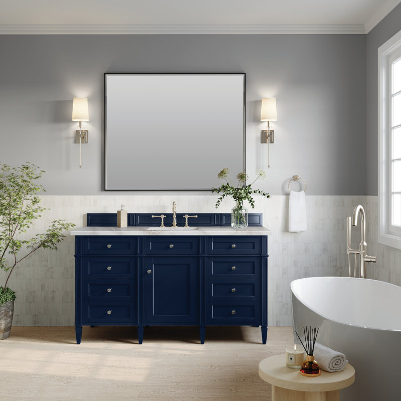 Brittany 60 in. Single Vanity, Victory Blue, Victorian Silver, 8" Widespread