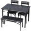 Ensemble de table de salle à manger 4 personnes - Table rectangulaire en bois avec structure en acier, 2 chaises et banc rembourrés, style rétro industriel, peu encombrant pour les petits espaces, noir-112557549-112557551-112557546
