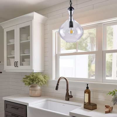 Industrial Modern Adjustable Black Metal Clear Glass Teardrop 1-Light Pendant Light