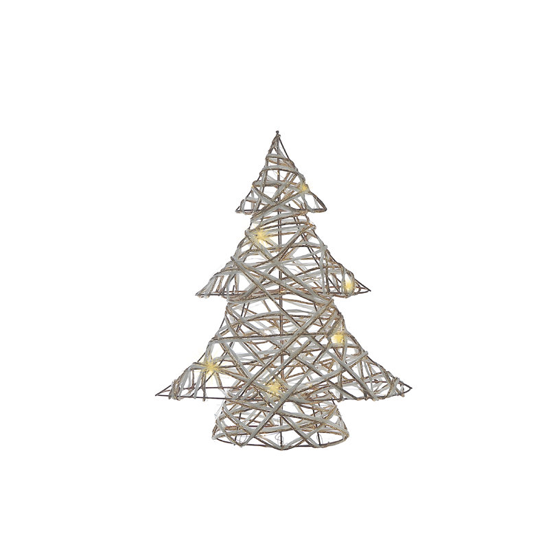 Petit arbre de Noël à DEL, H 18,9 po x l 3,54 po x P 15,16 po, Blanc / doré