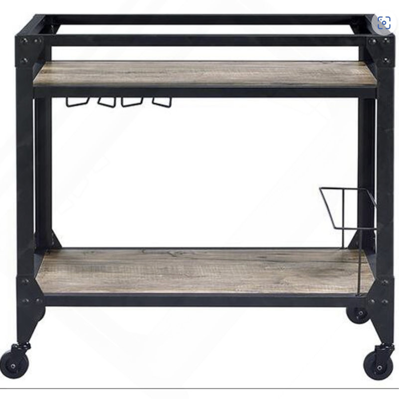 Rustic Oak & Charcoal Finish Serving Cart