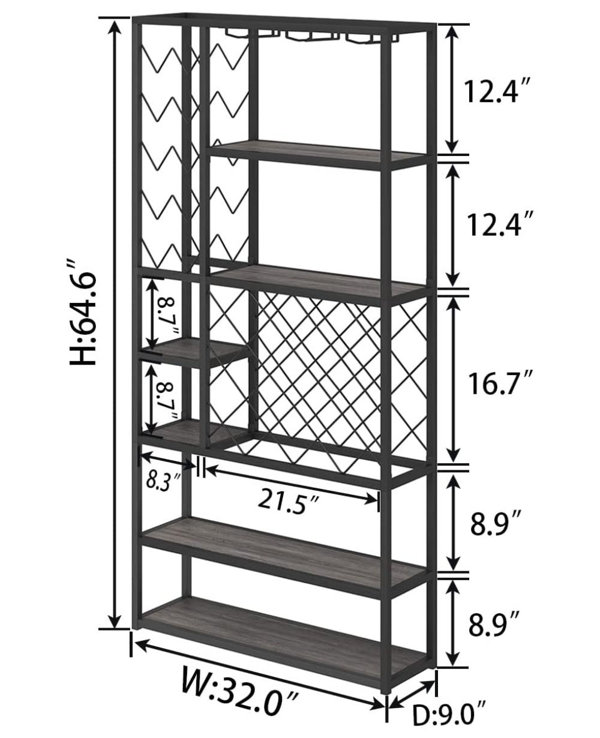 Industrial Wine Rack Freestanding Floor, Farmhouse Tall Coffee Bar Cabinet  with Storage, Wood Metal Stackable Bakers Rack, Modern Buffet Cabinet for