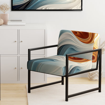 Chaise d'appoint rembourrée à motif abstrait rétro bleu et orange