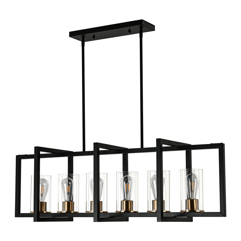 Bonniton 6-Light Farmhouse Rectangular Kitchen Island Pendant With Glass Diffuser