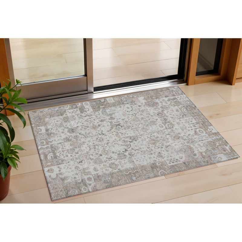 Tapis d'extérieur lavable taupe et ivoire 3 pi x 5 pi