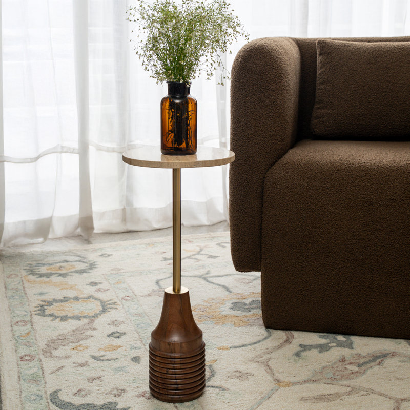 Table à boissons transitionnelle en bois massif et marbre Martini, Beige