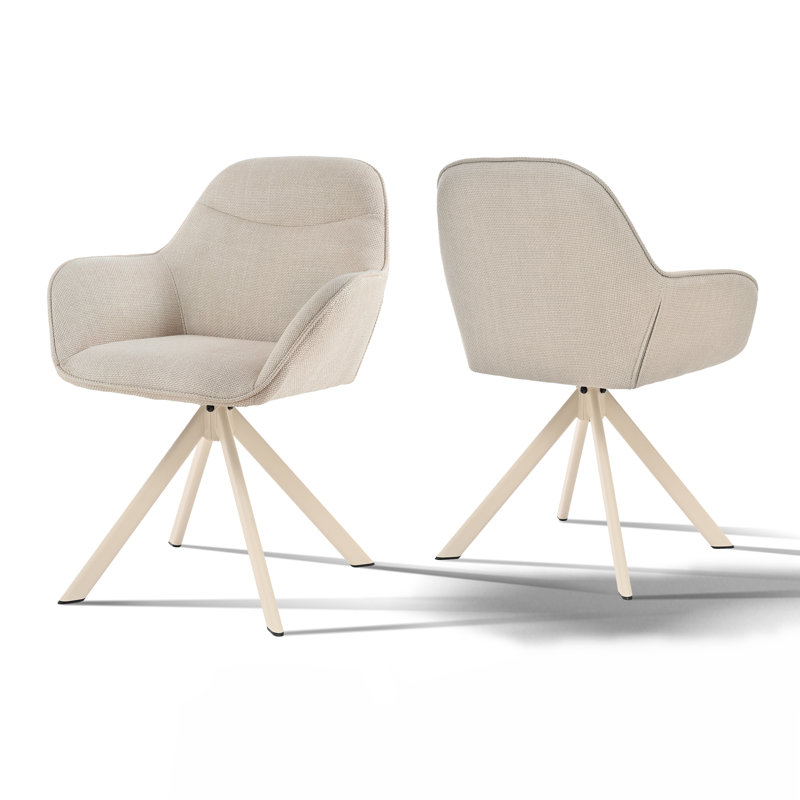 48.5cm H Linen Upholstered Metal Armchair in Beige, 2