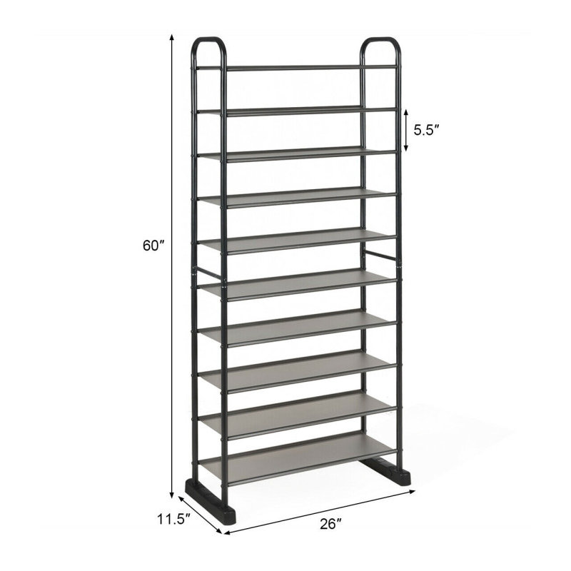 10-Tier Free-Standing Metal Frame Shoe Rack