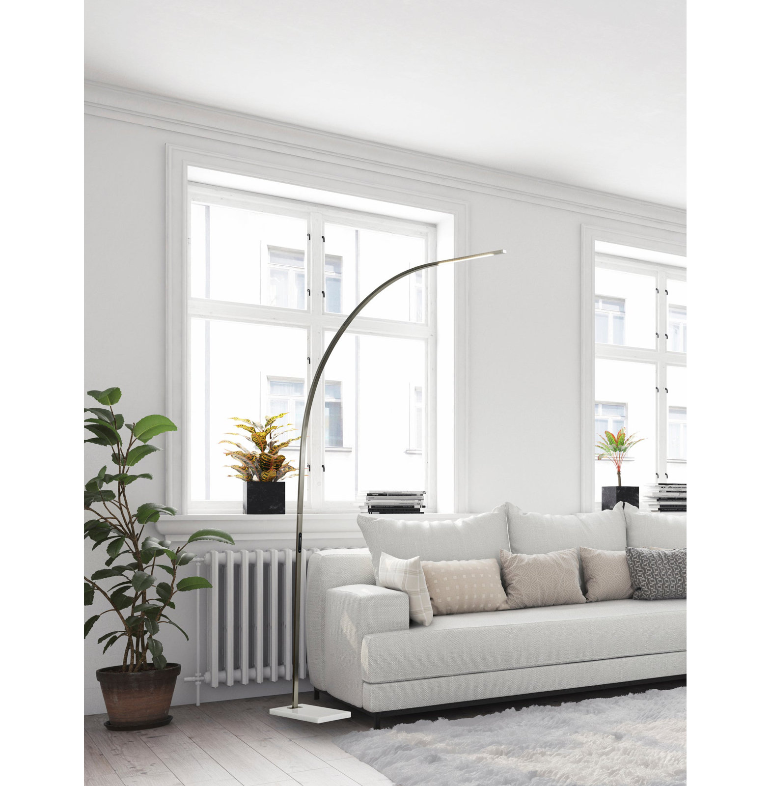 Esmerelda 91'' Dimmable LED Floor Lamp, Brushed Steel, Brushed Steel/Frosted Diffuser