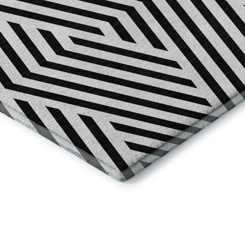 Addison Black Synthetic Washable 9' x 12' Geometric Rug