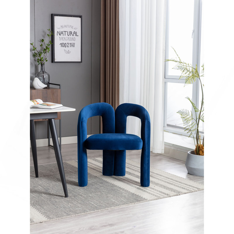 Ensemble de 2 fauteuils d'appoint / de salle à manger / de chaise de bar en tissu de velours de conception contemporaine (velours bleu marine)
