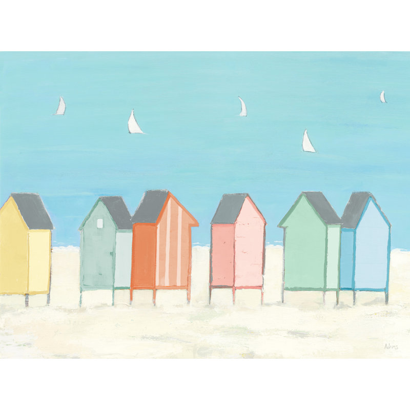 Coloraama Cabana, Beach Cabana's, sur sarcelle, sur cyan, bleu, rouge, vert, voiliers, jaune, côtier, océan
