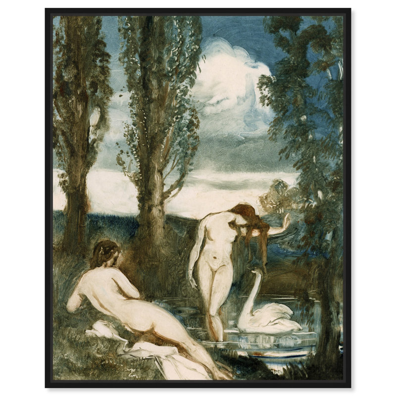 Albert Sterner - The Bathers Canvas Classic Portrait by Art Remedy, Cadre noir, H 21 po x l 17 po