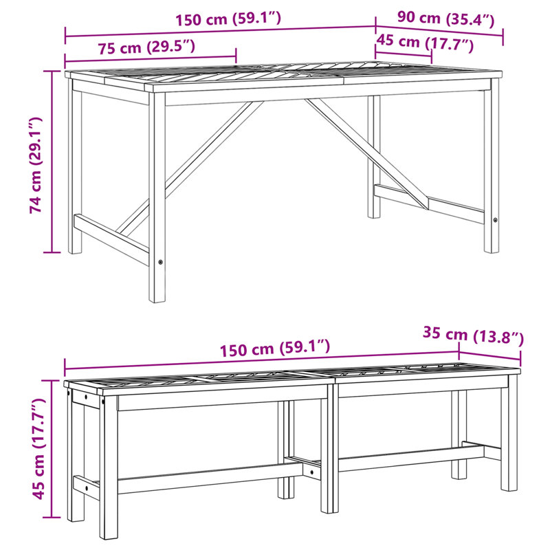 Ensemble de salle à manger de jardin 4 pièces en bois d'acacia massif