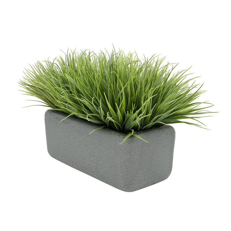 Herbe artificielle en pot de fleurs, Gris, Vert pâle, H 13 po x L 20 po x P 13 po
