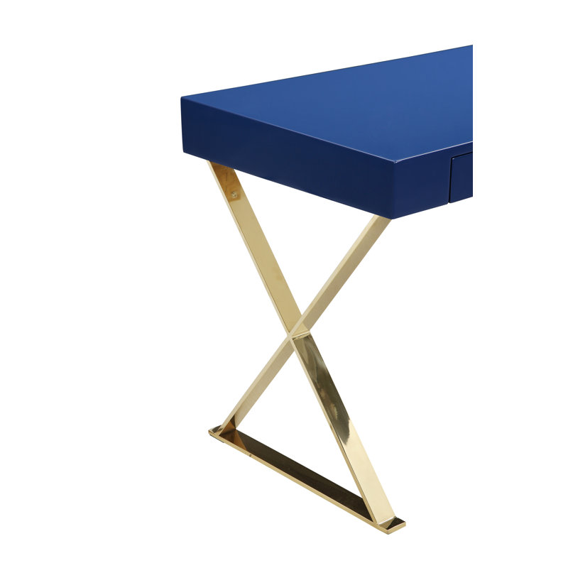     Pangea Home Alexa Modern Writing Desk – with Sleek Metal Steel Legs, Contemporary Executive Computer Table - Office, Bedroom, Entry - Navy Desk with Gold Legs