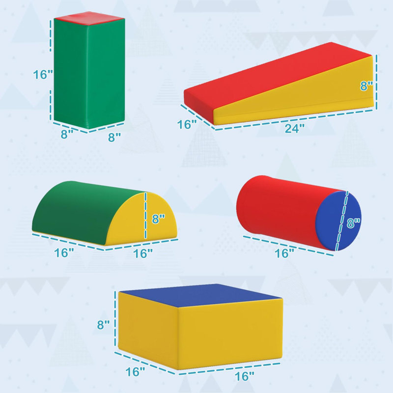 Ensemble de jeu d'escalade en mousse 5 pièces pour tout-petits avec rampe, cylindre, demi-cylindre et blocs